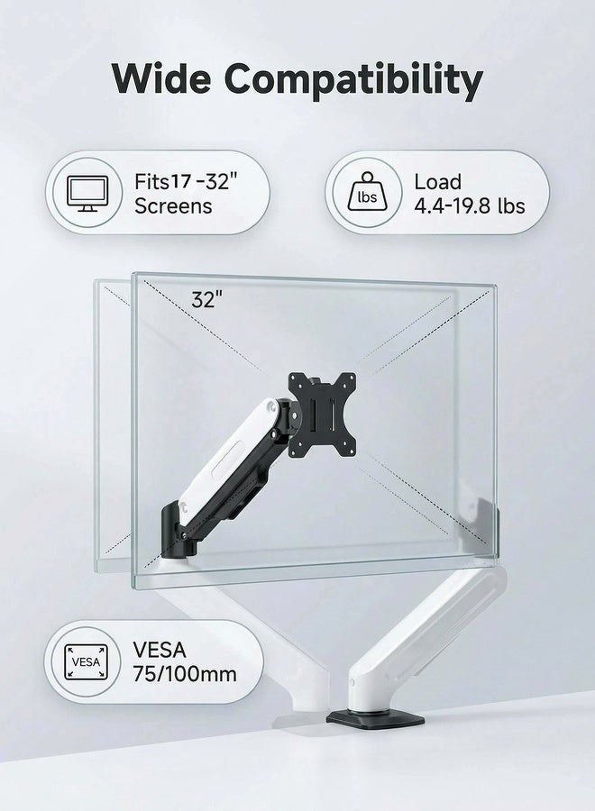 AOR Esports Computer monitor stand, fully movable rotating monitor arm with gas spring, suitable for 17 inch to 32 inch monitors (2kg to 9kg), VESA75*75mm,100*100mm， Monitor stand (white) - Image 2